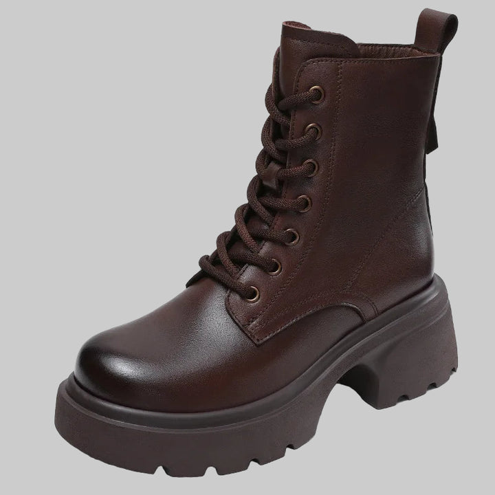 Authentic Leather Chunky Sole Women's British-Inspired Ankle Boots