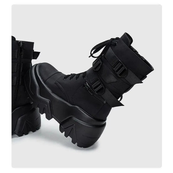 Chunky High Platform 9CM Leather Ankle Booties for Autumn