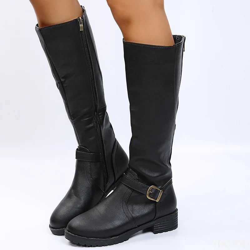 Zippered Low-Heel Knee-High Boots