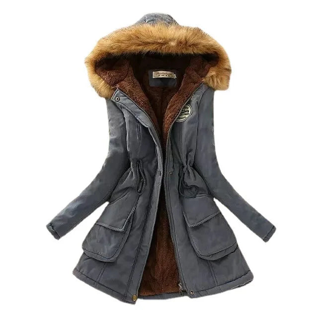 Slim Fit Embroidered Hooded Parka Cotton Padded Jacket