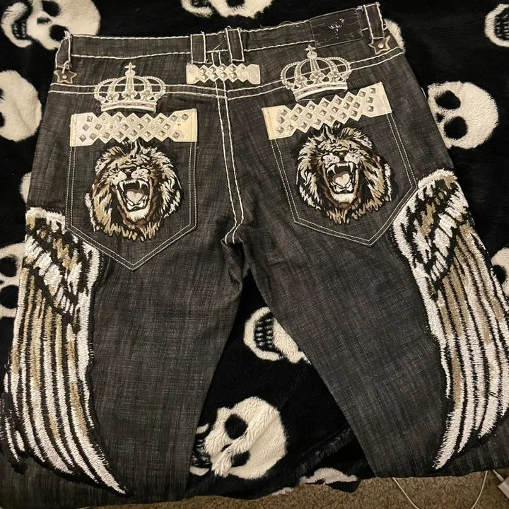 Y2K Geometric Embroidery Baggy Jeans