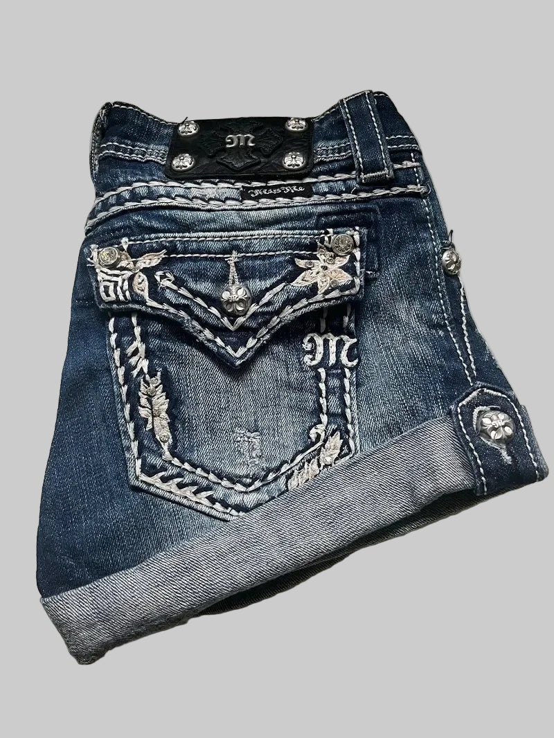 Y2K High-Waisted Letter Embroidery Denim Shorts