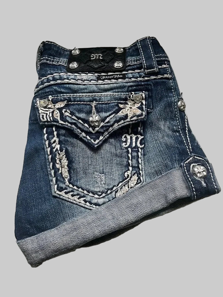 Y2K High-Waisted Letter Embroidery Denim Shorts