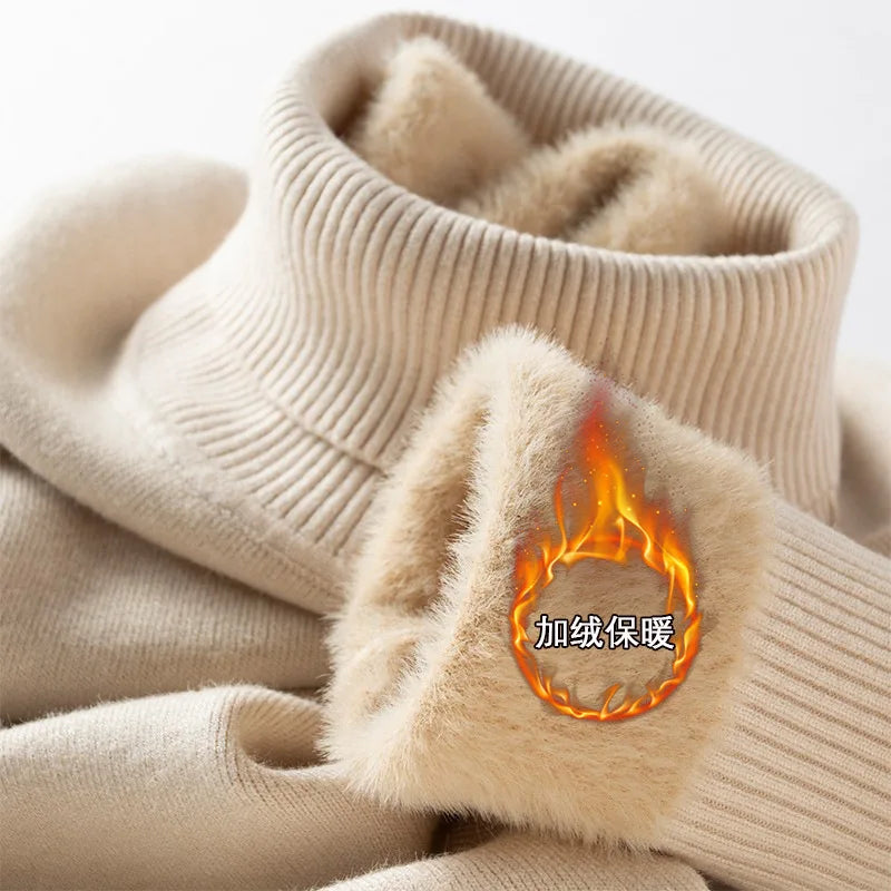 Thermal Fleece-lined Knitted High-neck Sweater