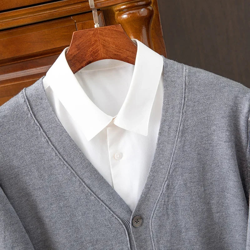 Classic V-Neck Solid Color Sweater Cardigan