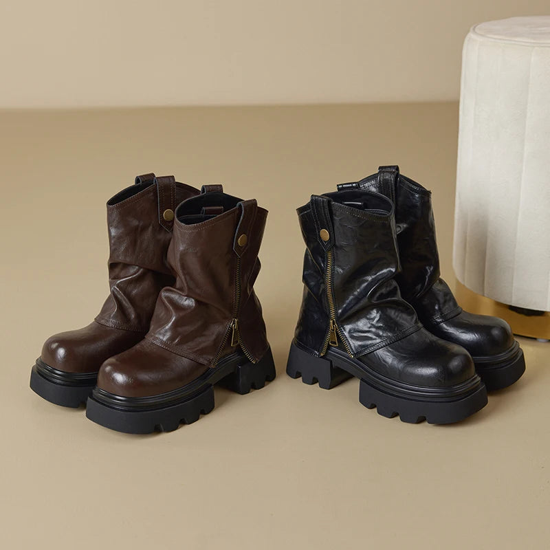 Thick-Soled Square-Toe Ankle Boots