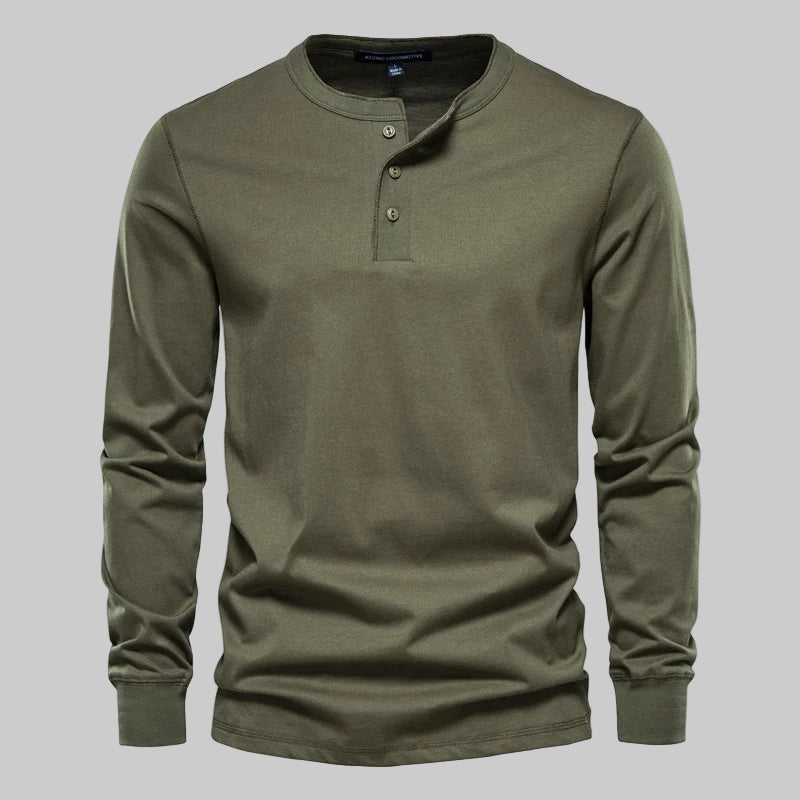 Casual Long Sleeve Solid Color Henry T-Shirts