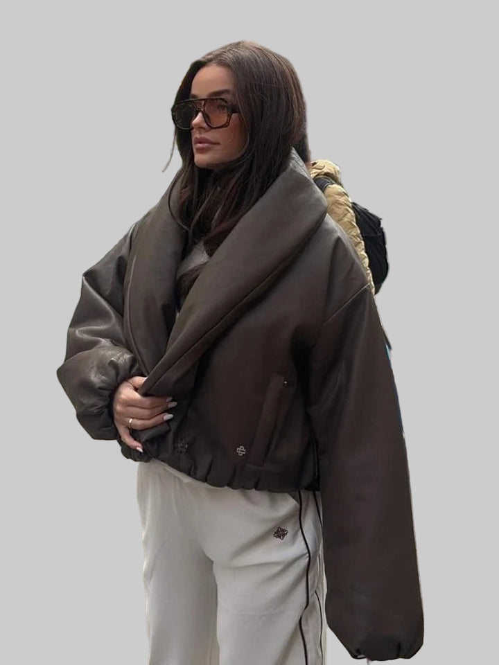 Stylish Thick Lapel Leather Jacket
