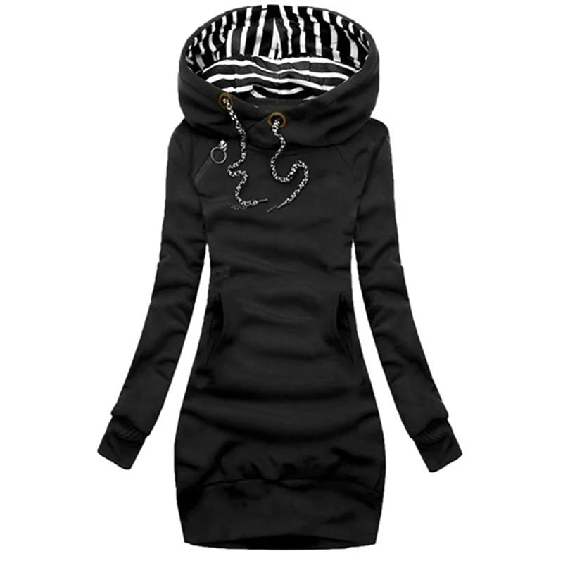 Casual Solid Color Long Sleeve Hoodie Dress