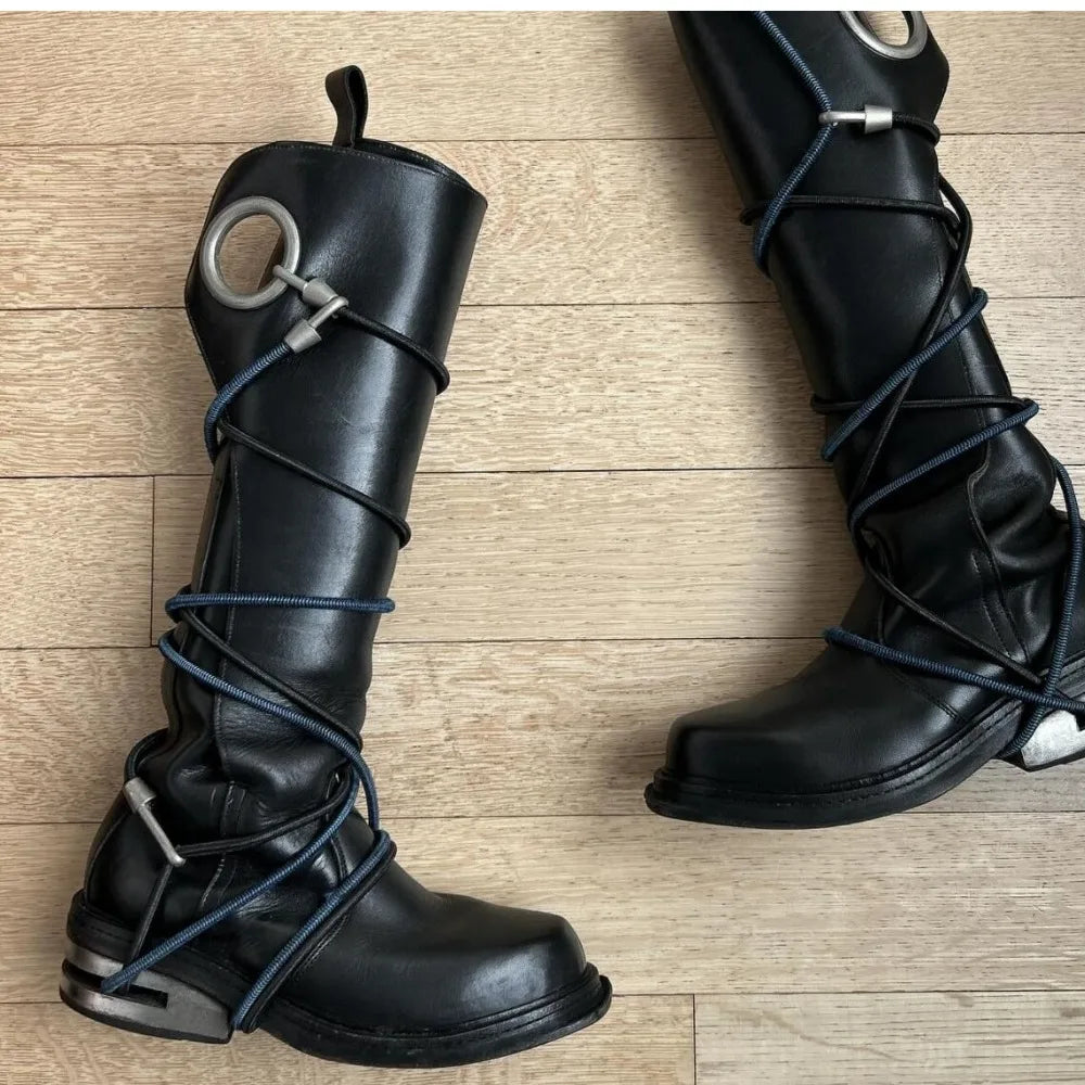 Genuine Leather Wire winding Motorcycle Boots