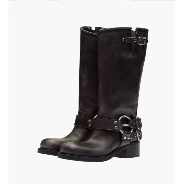 Platform Round toe Belt buckle Western boots