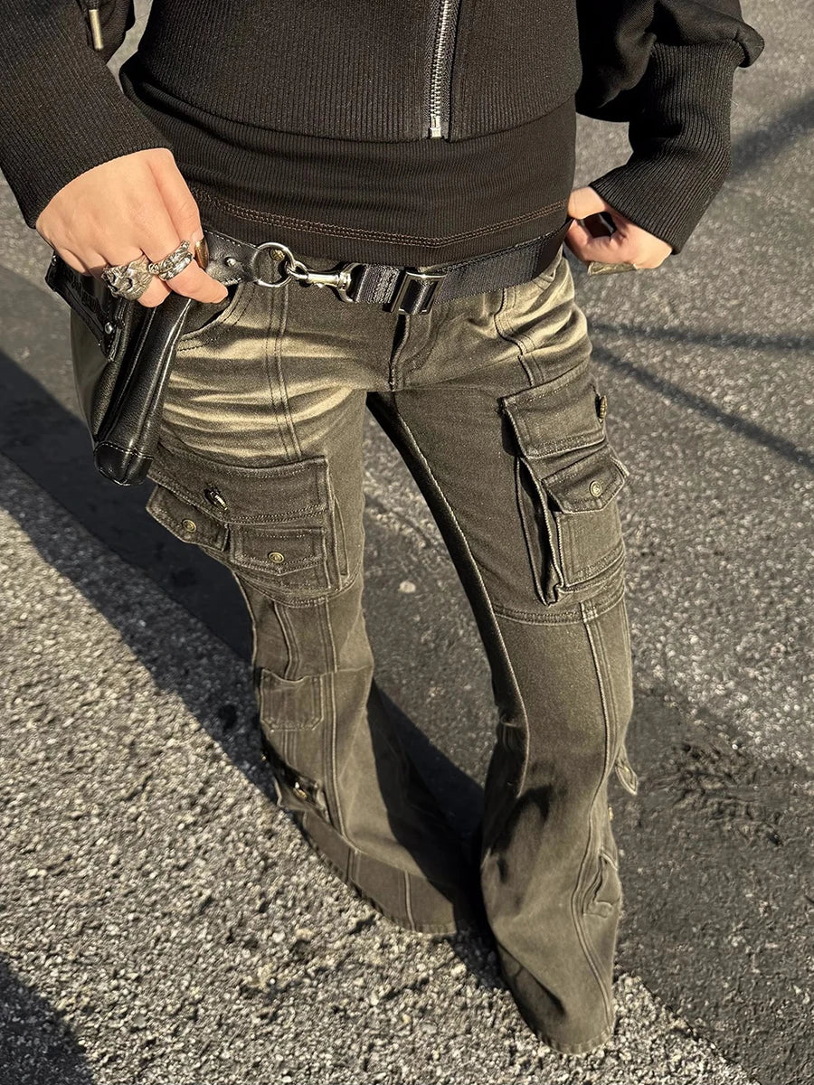 Low Waist Distressed Gothic Cargo Jeans