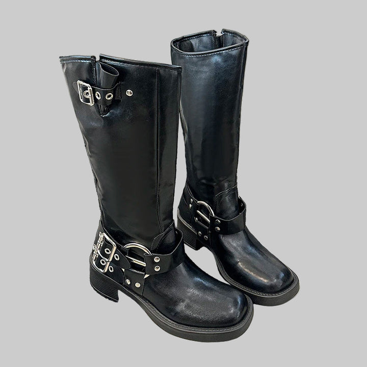 Retro Knee-high round Head Knight Boots