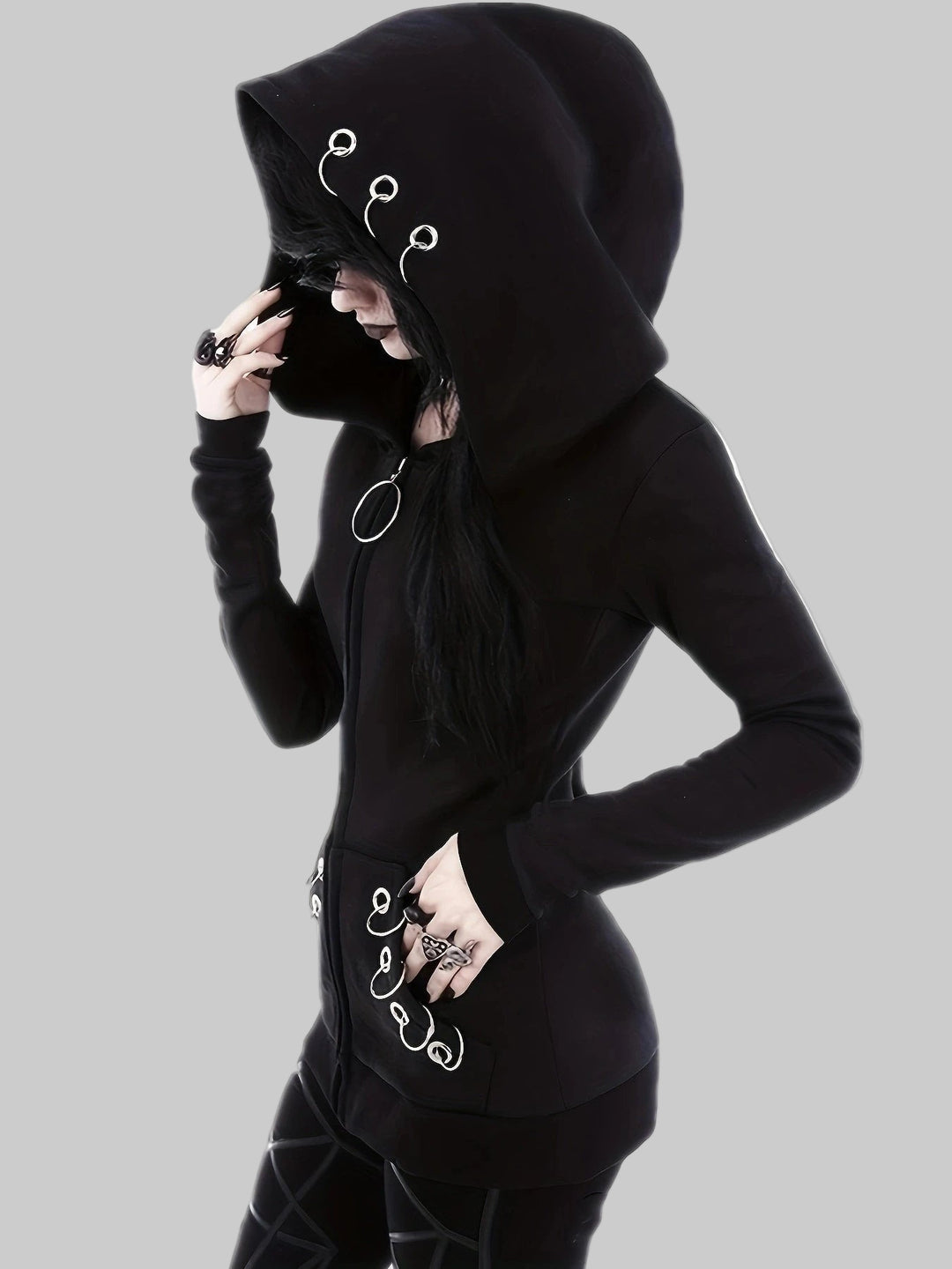 Gothic Punk Full-Zip Hooded Sweatshirt