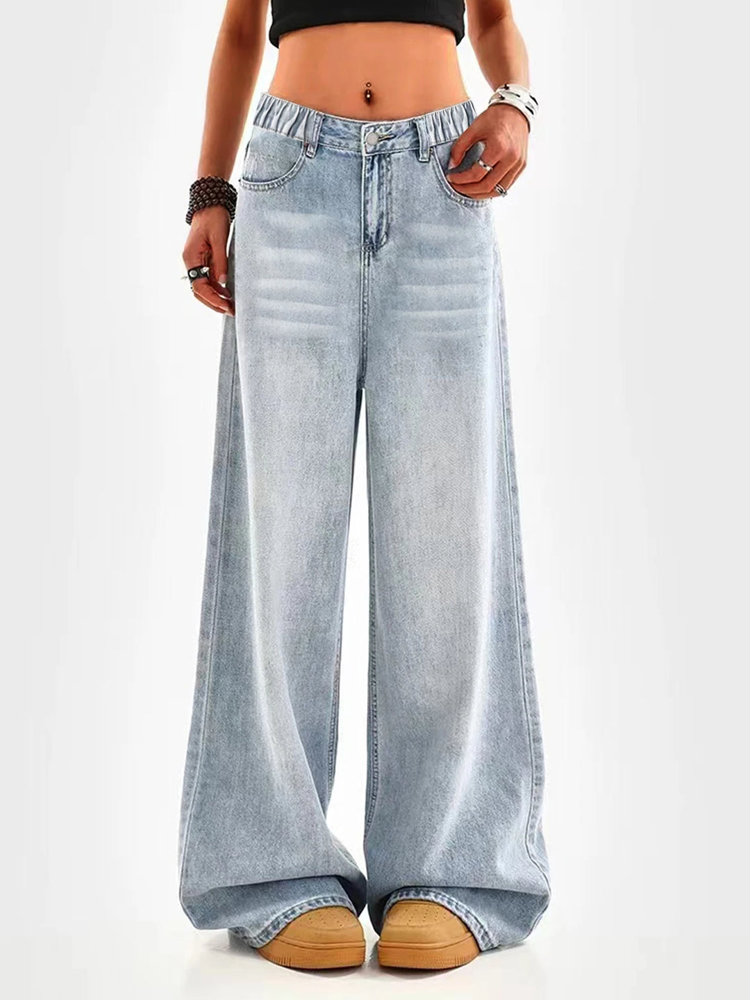 Retro Washed Wide-Leg Jeans