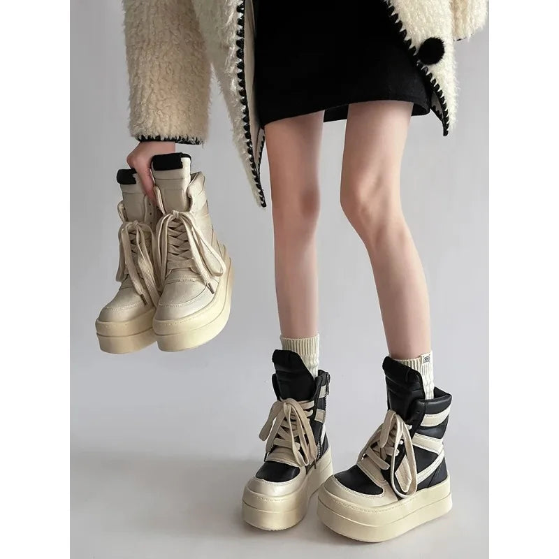 High-Top Ankle Boots with Thick Sole Design