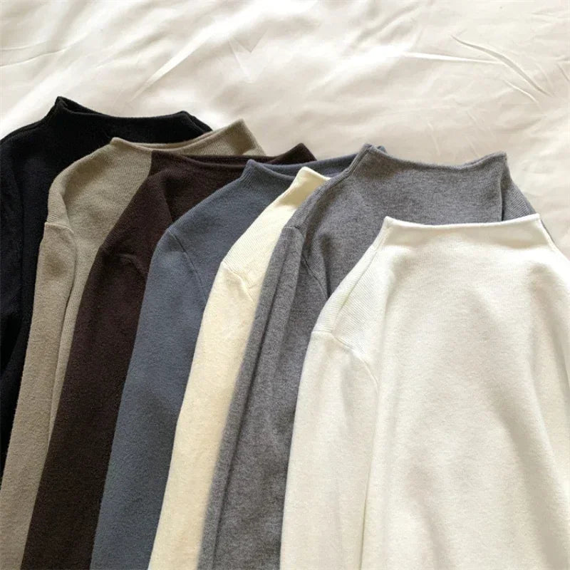 Knitted Solid Half Turtleneck Sweater Pullover