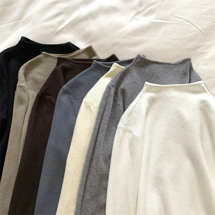 Knitted Solid Half Turtleneck Sweater Pullover