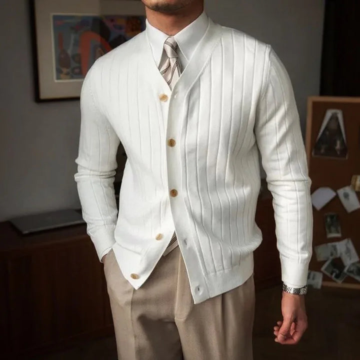 Solid Color V-Neck Slim Fit Knit Business Cardigan