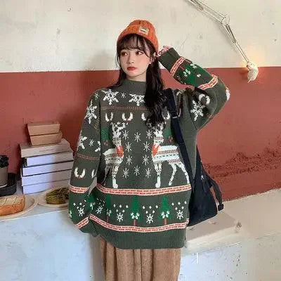 Cozy Red Deer Knitted Christmas Sweater