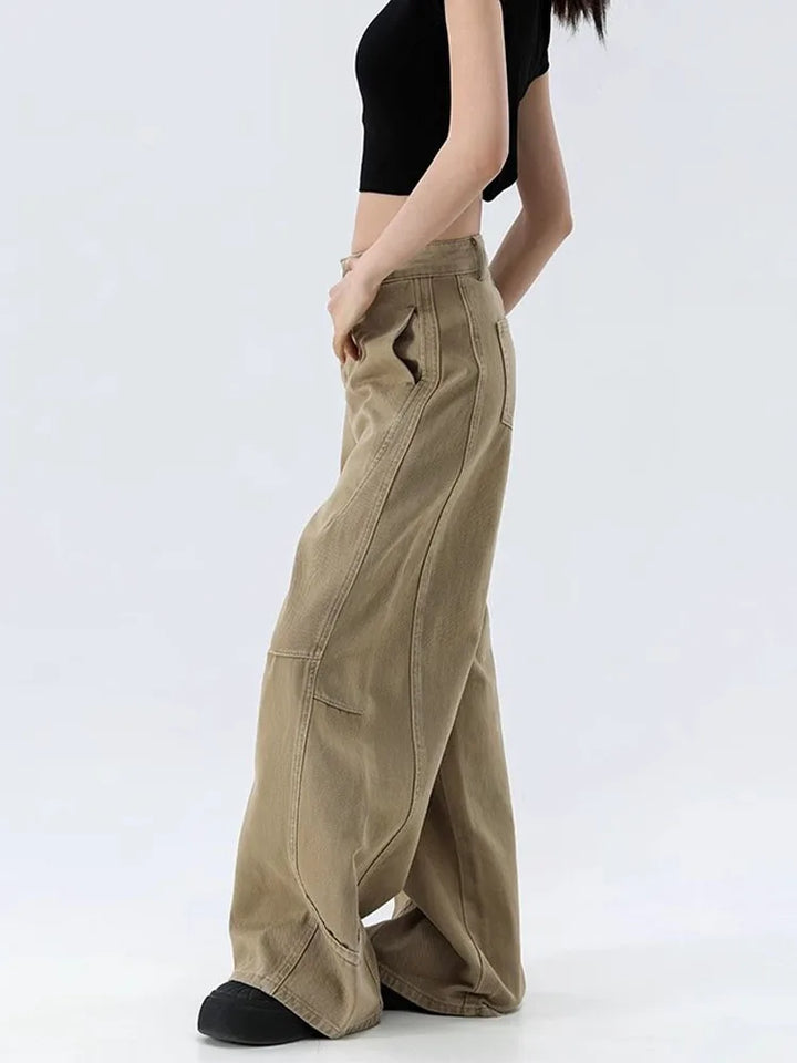 American Retro Wide-Leg Khaki Cargo Pants