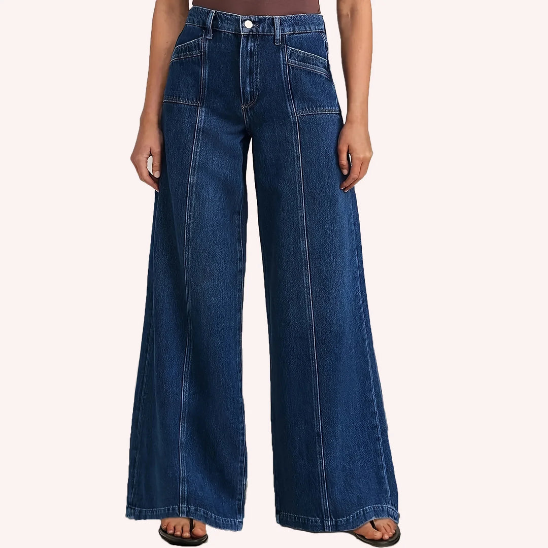 Micro-Flared Wide-Leg Mid-Waist Jeans