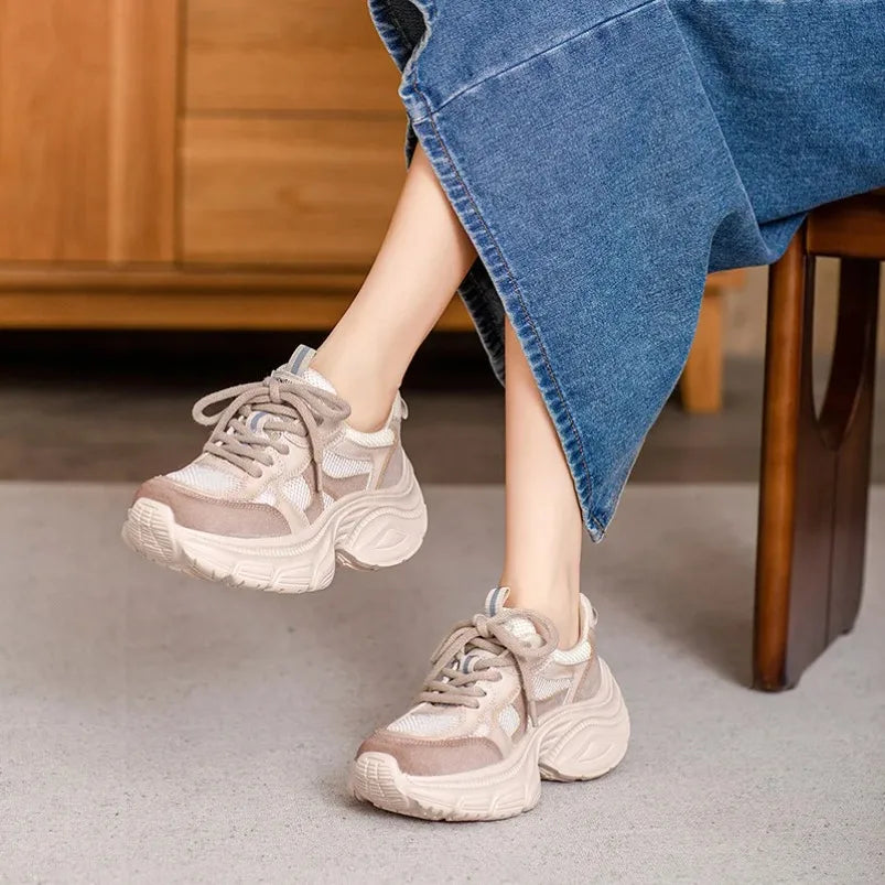 Genuine Cow Suede Platform Wedge Sneakers