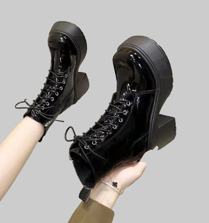 Soft Leather High Heel Waterproof Platform Boots