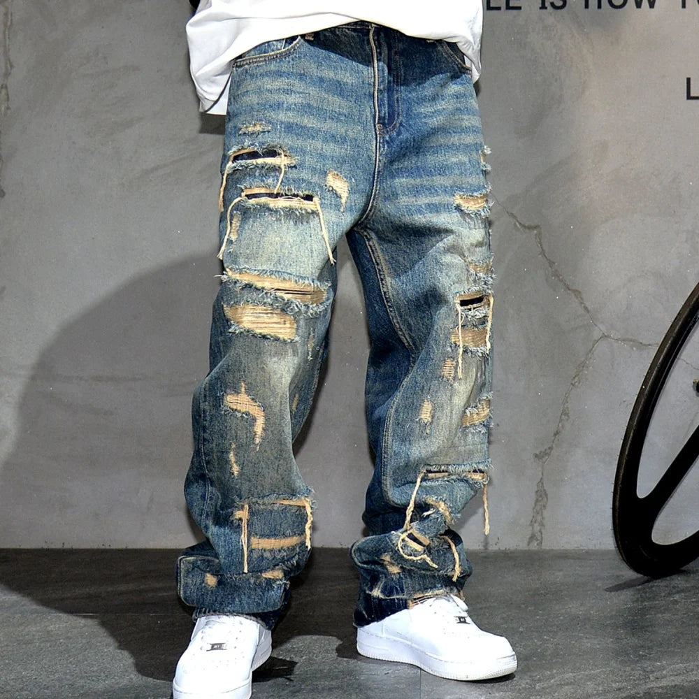 Ripped Distressed Denim Baggy Jeans