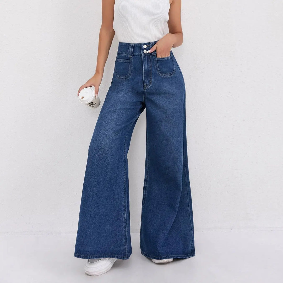 High Waisted Wide Leg Floor-Length Jeans