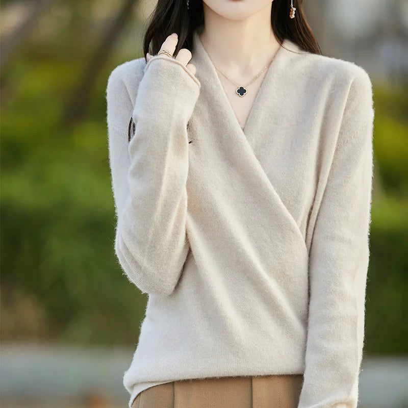 100% Pure Wool Knitted V-Neck Sweater