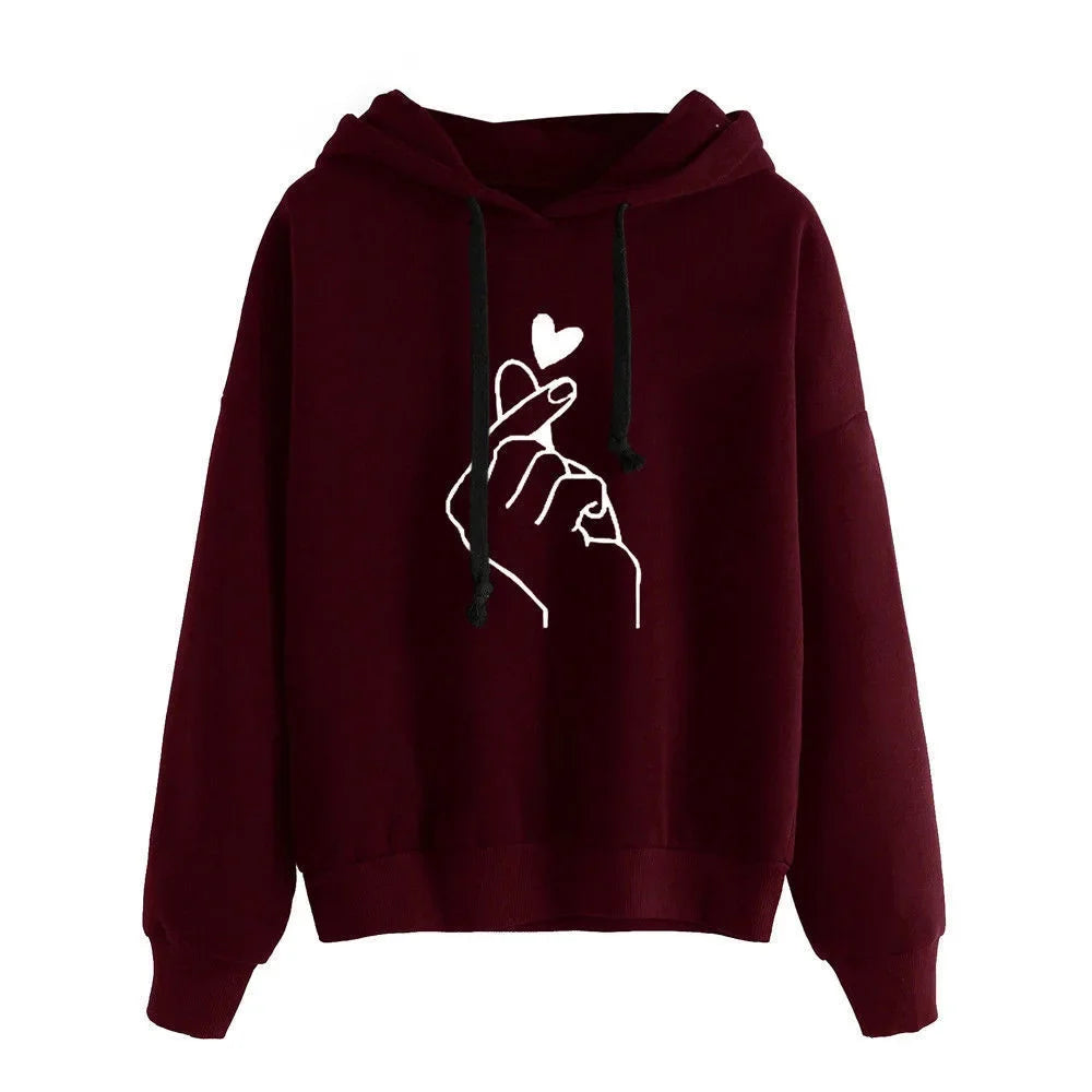 Casual Heart Print Solid Color Hoodie