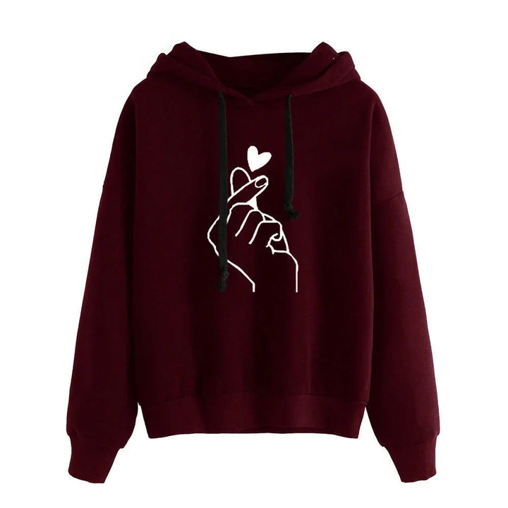 Casual Heart Print Solid Color Hoodie