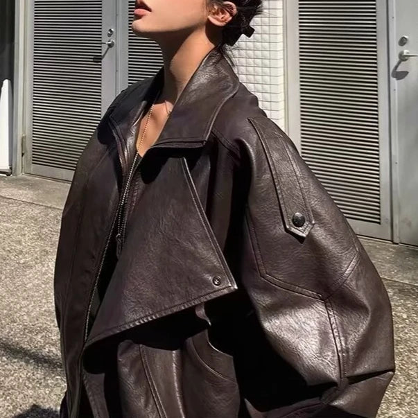 Luxury PU Moto Biker Leather Bomber Jacket