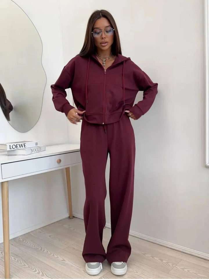 Casual Hooded Cardigan Two-Piece Set