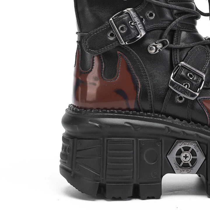 Punk Platform Belt Buckle Flame Boots