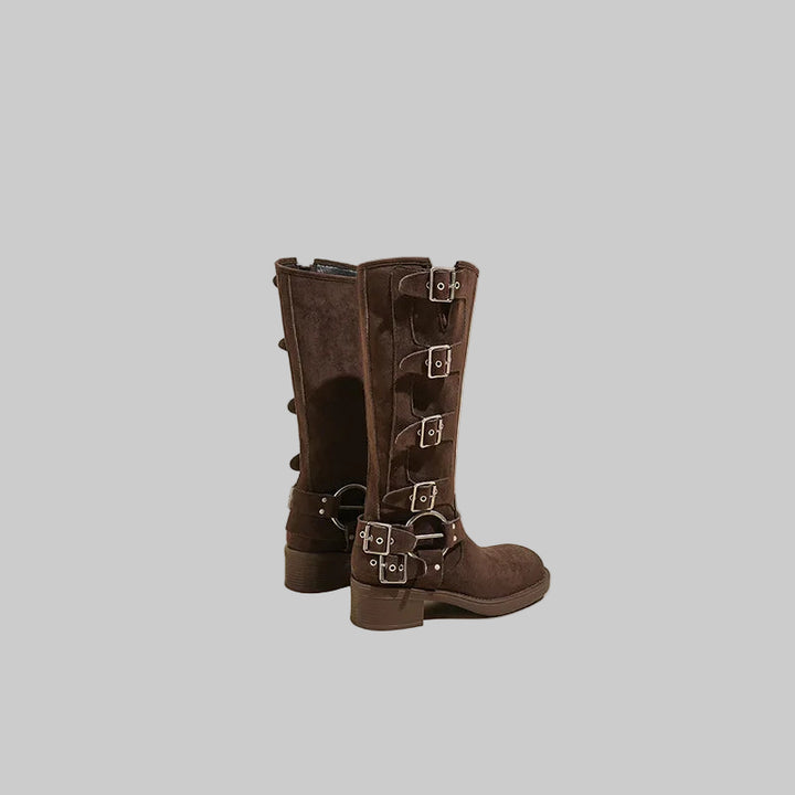 Retro Suede Cowhide Knight Belt Buckle Cowboy Boots