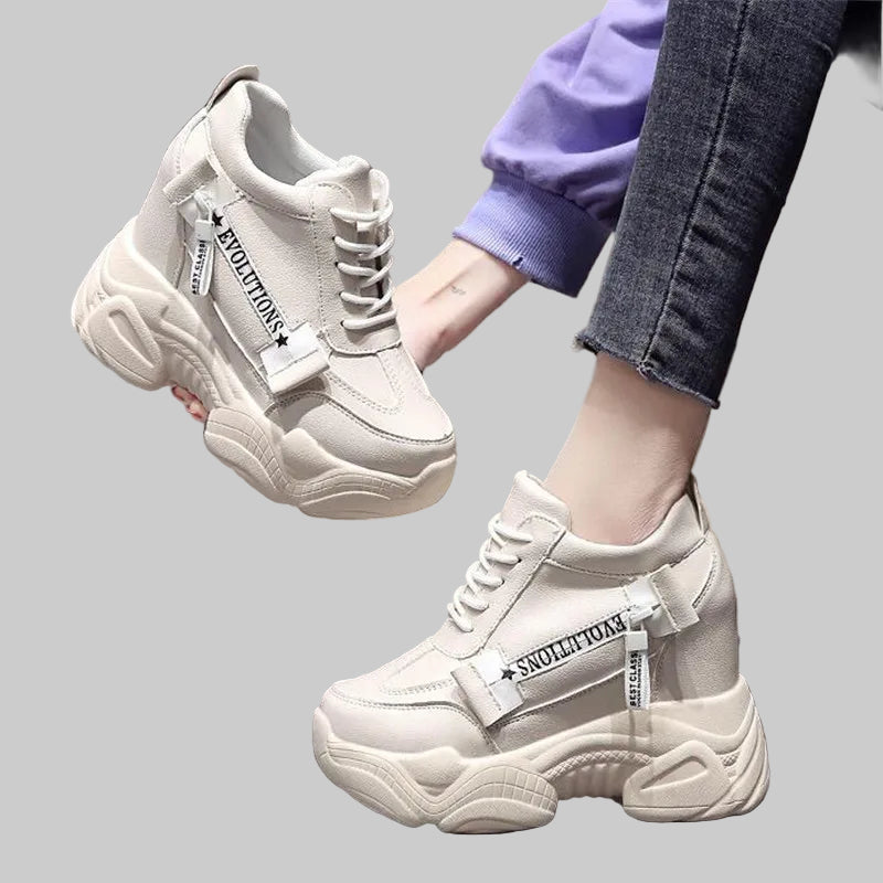 Chunky 12CM Leather Vulcanized Platform Sneakers