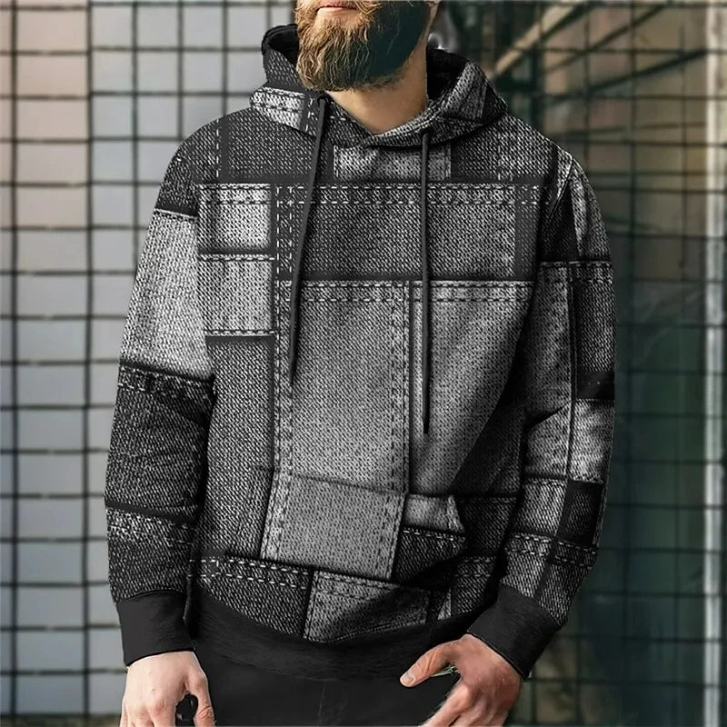 Oversized Vintage Patchwork Color Block 3D Print Hoodies