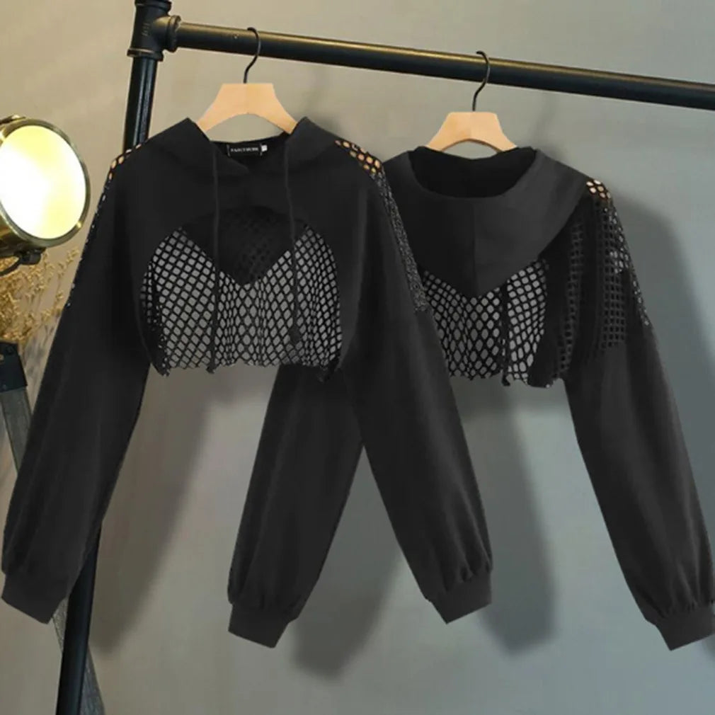 Oversized Street Mesh Patchwork Hoodie
