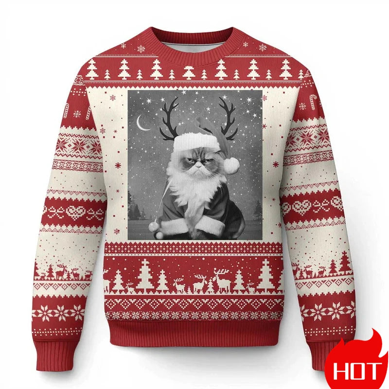 Humorous Santa Cat Graphic Ugly Christmas Sweater
