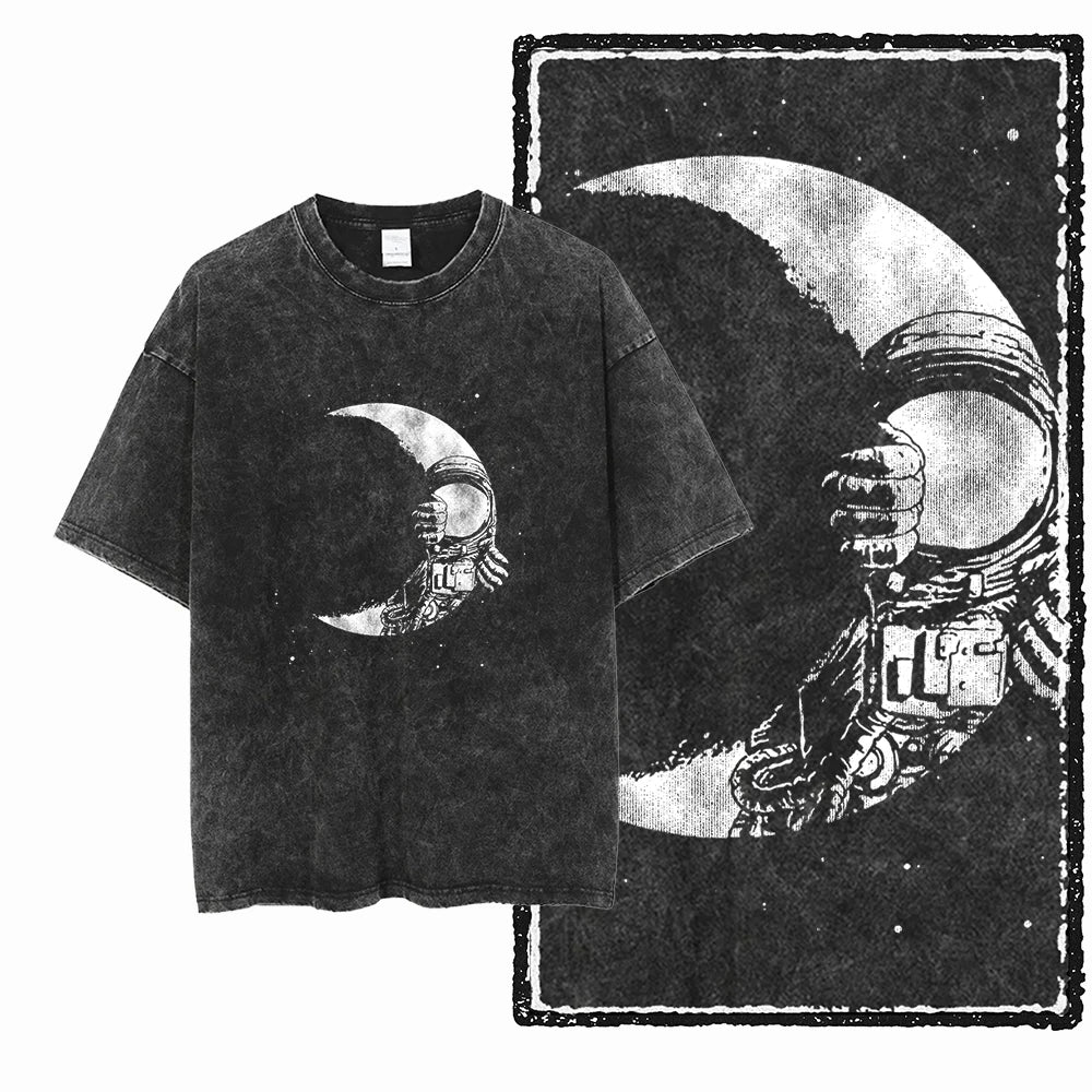 Oversized Washed Retro Finish Print Tees