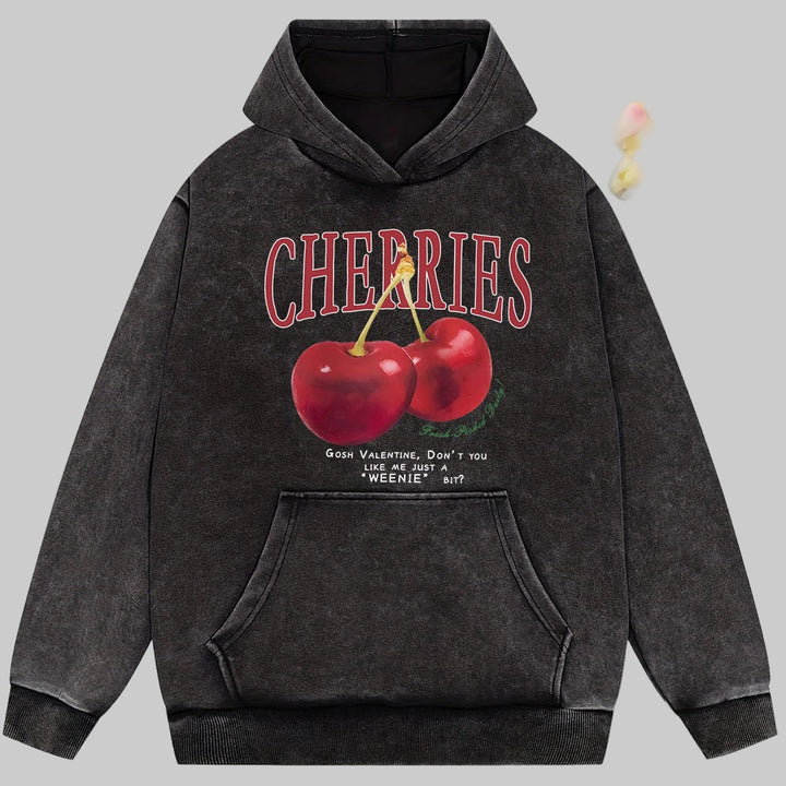 Cherries Print Oversized Cotton Hoodie