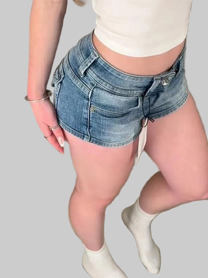 Y2K Low-Waist Peachy Bottom Denim Mini Shorts
