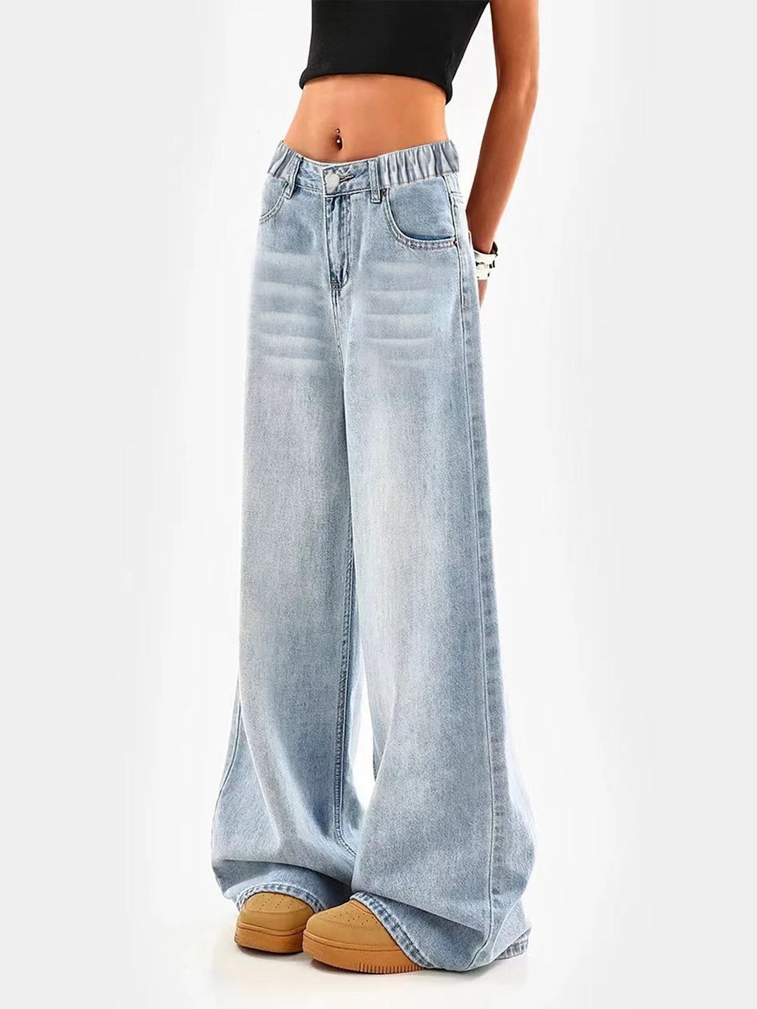 Retro Washed Wide-Leg Jeans
