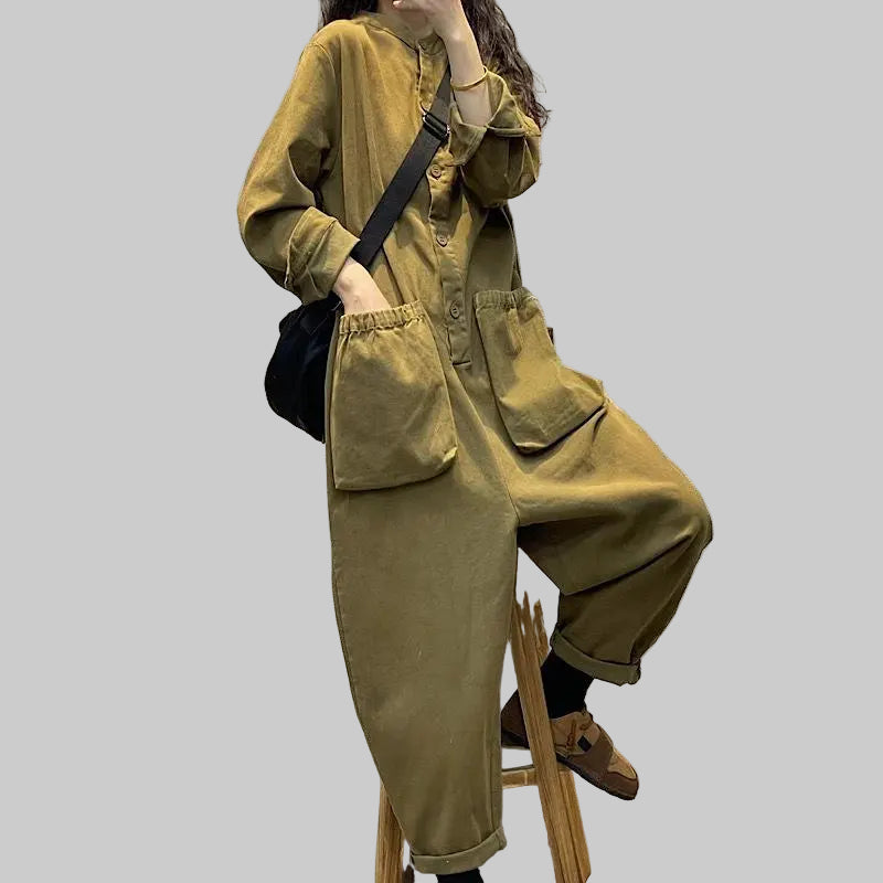 Long Sleeve Solid Color Jumpsuit with Pockets