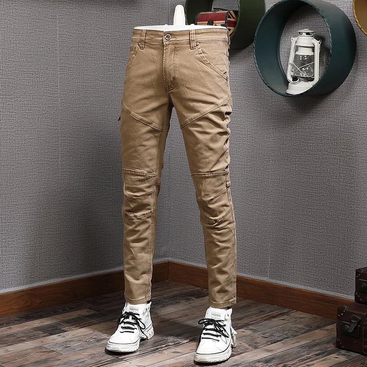 Designer Spliced Stretch Slim Fit Cargo Pants