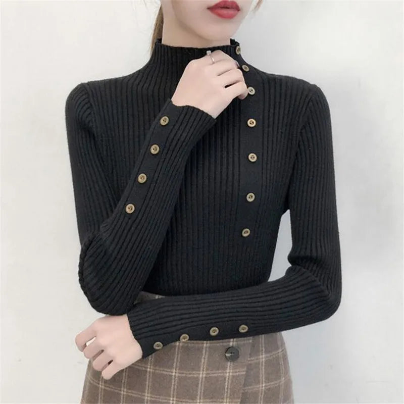 Solid Color Slim Fit Knitted Turtleneck Sweater