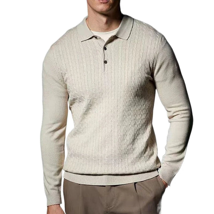 Long Sleeve V-Neck Knitted Polo Sweater
