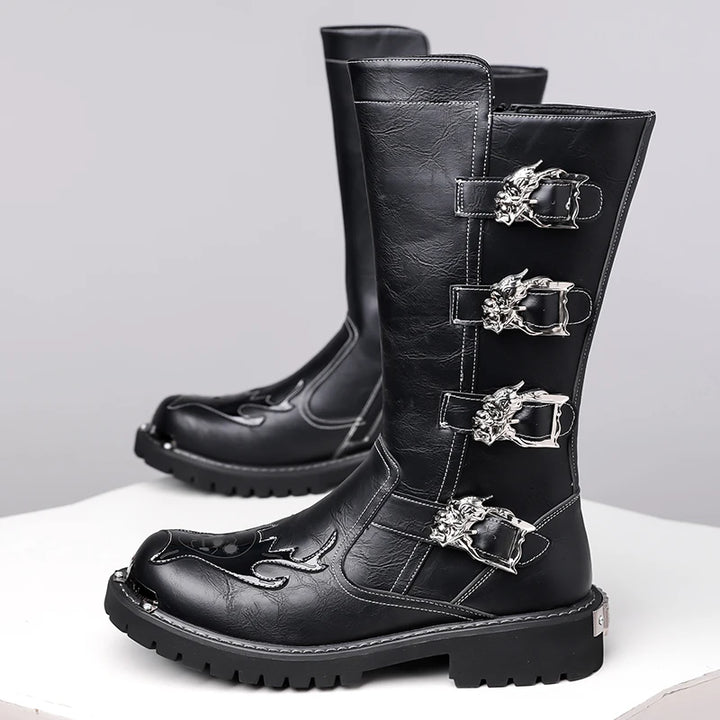 Mid-Calf Leather Motorcycle Boots